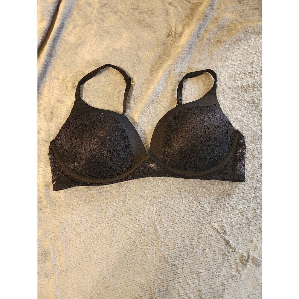 French Connection Size 38B Padded Wireless Lace Tshirt Bra Black